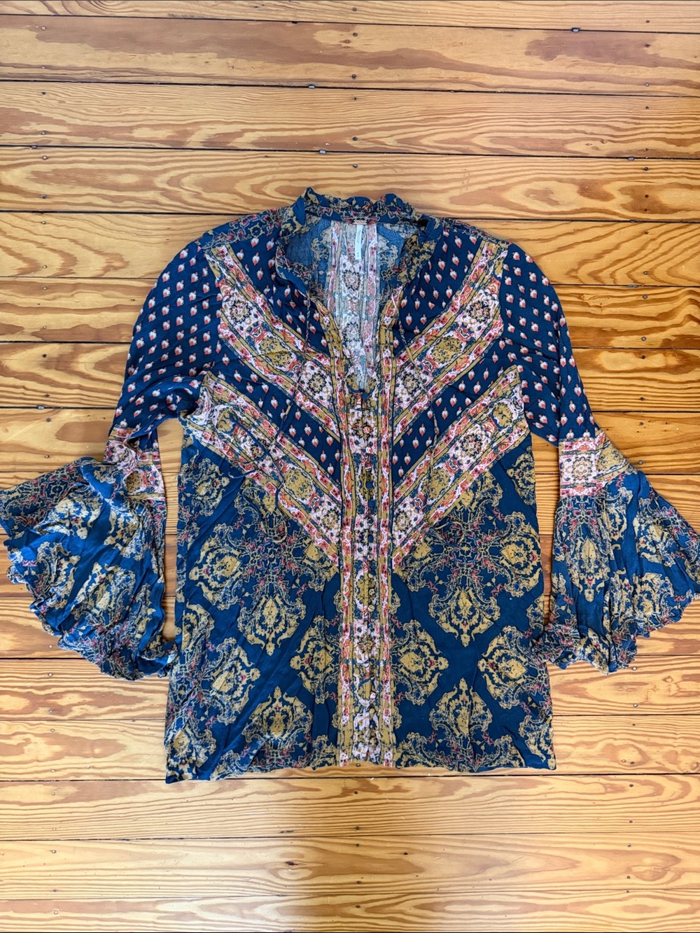 Free People Magic Mystery Tunic Floral Blue & Pink Medium
